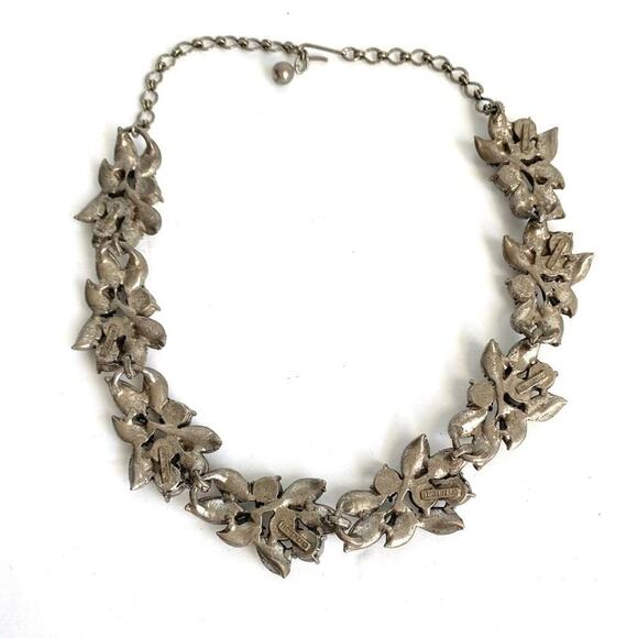 Vintage FLORENZA Necklace Aurora Borealis Crystal Leaf Floral Rhinestone Choker - Picture 9 of 9